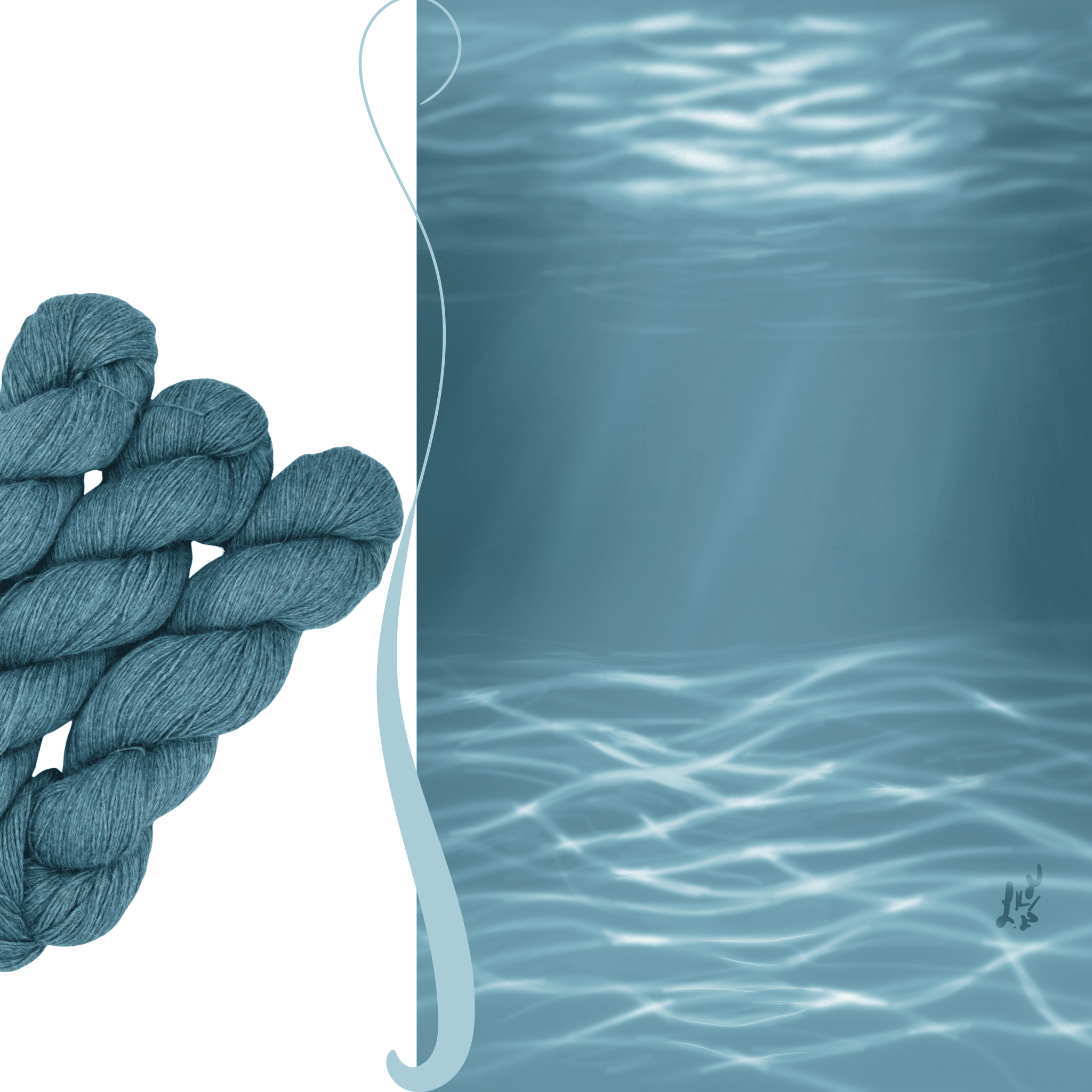 Woolly Headed Ideas fingering weight llama Hand dyed yarn skein in the Be More Pacific colorway featuring a soft light teal tone