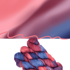 Woolly Headed Ideas Cotton DK Hand-dyed yarn in colorway Bedtime Stories on a white background with a pink and blue gradient inspiration drawing