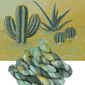 Hand dyed yarn skein in the Cactus What You Preach colorway featuring earthy cactus green tones.