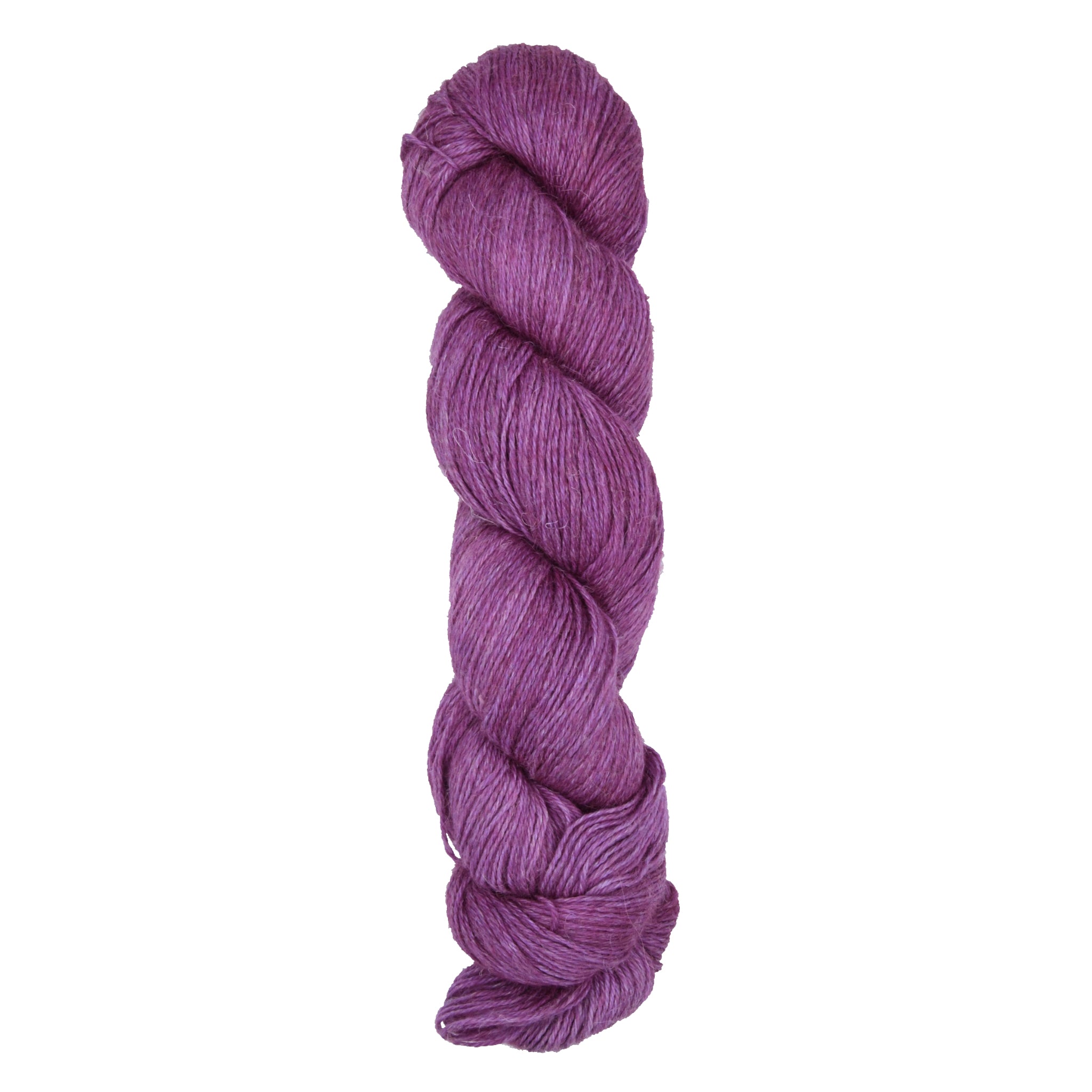 Purple skein of yarn on a white background