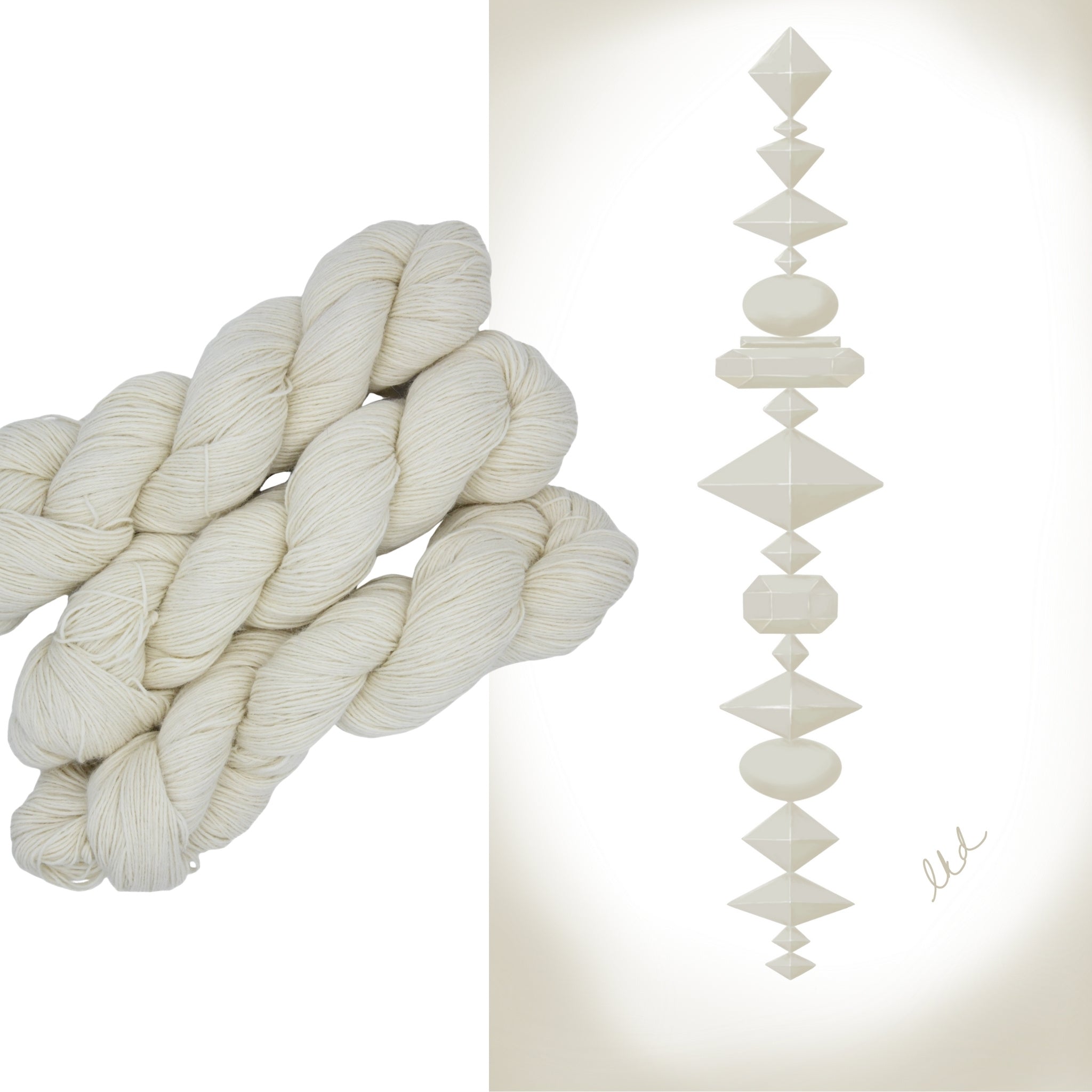 Hand dyed yarn skein in the Ivory Tower colorway featuring a soft ivory neutral tone.