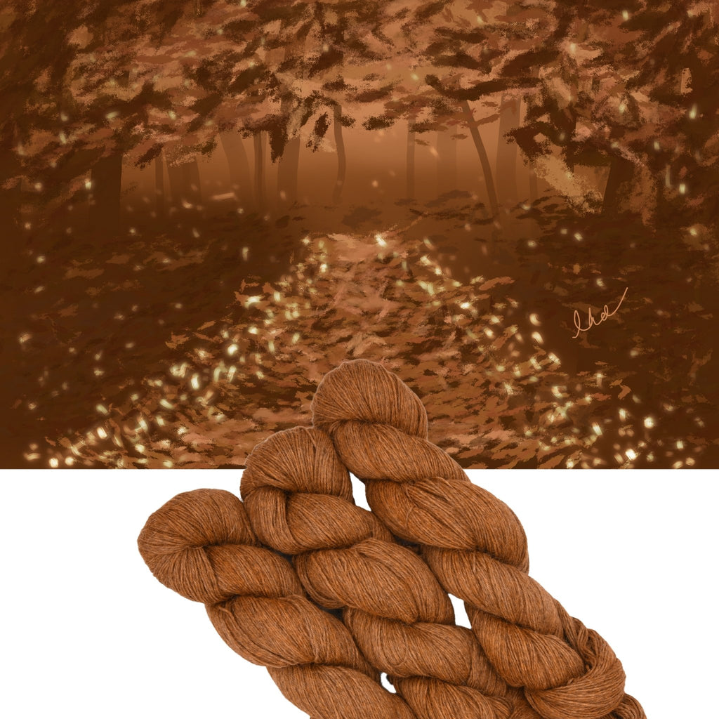 Hand dyed yarn skein in the Orange You Coming? colorway featuring muted orange tones.