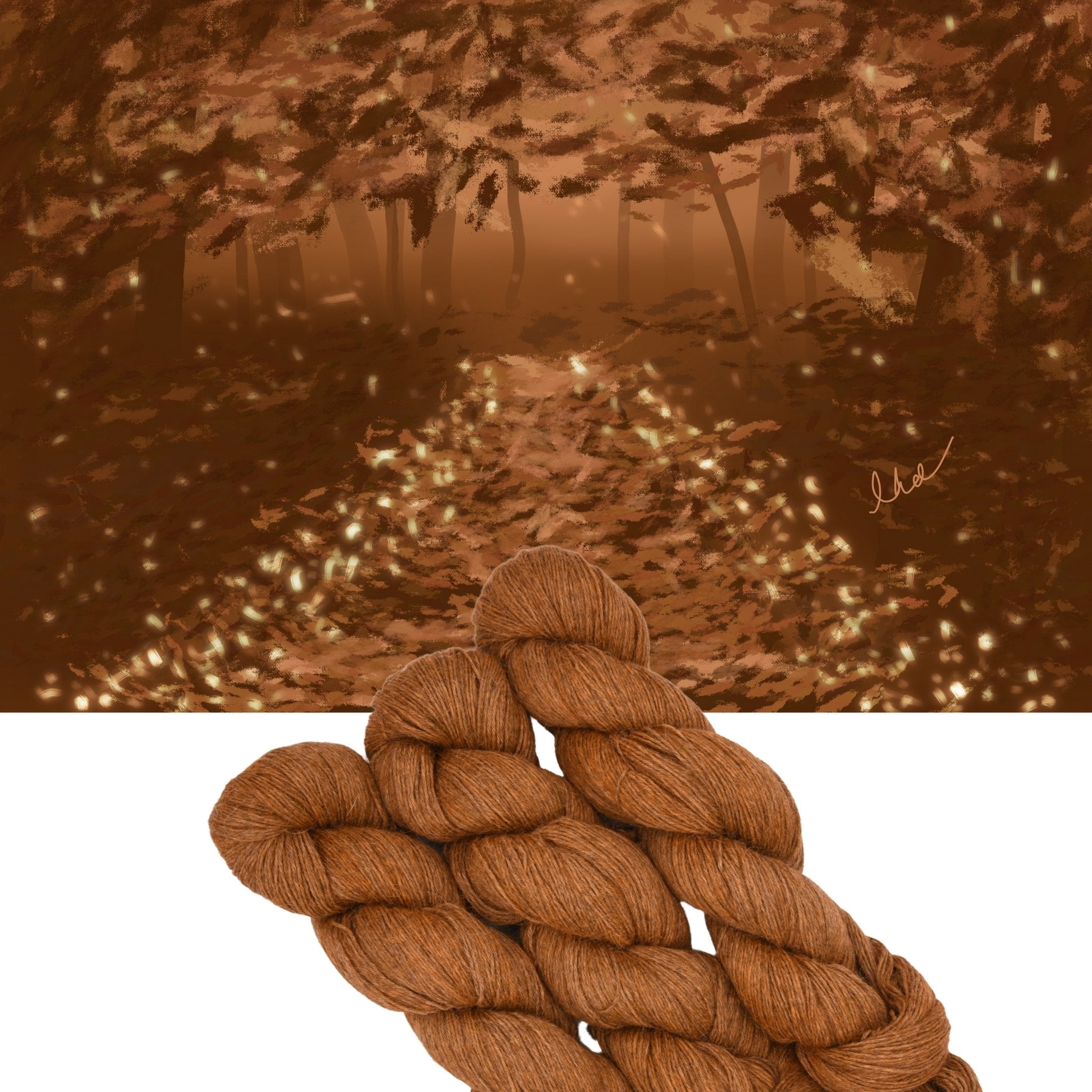 Hand dyed yarn skein in the Orange You Coming? colorway featuring muted orange tones.