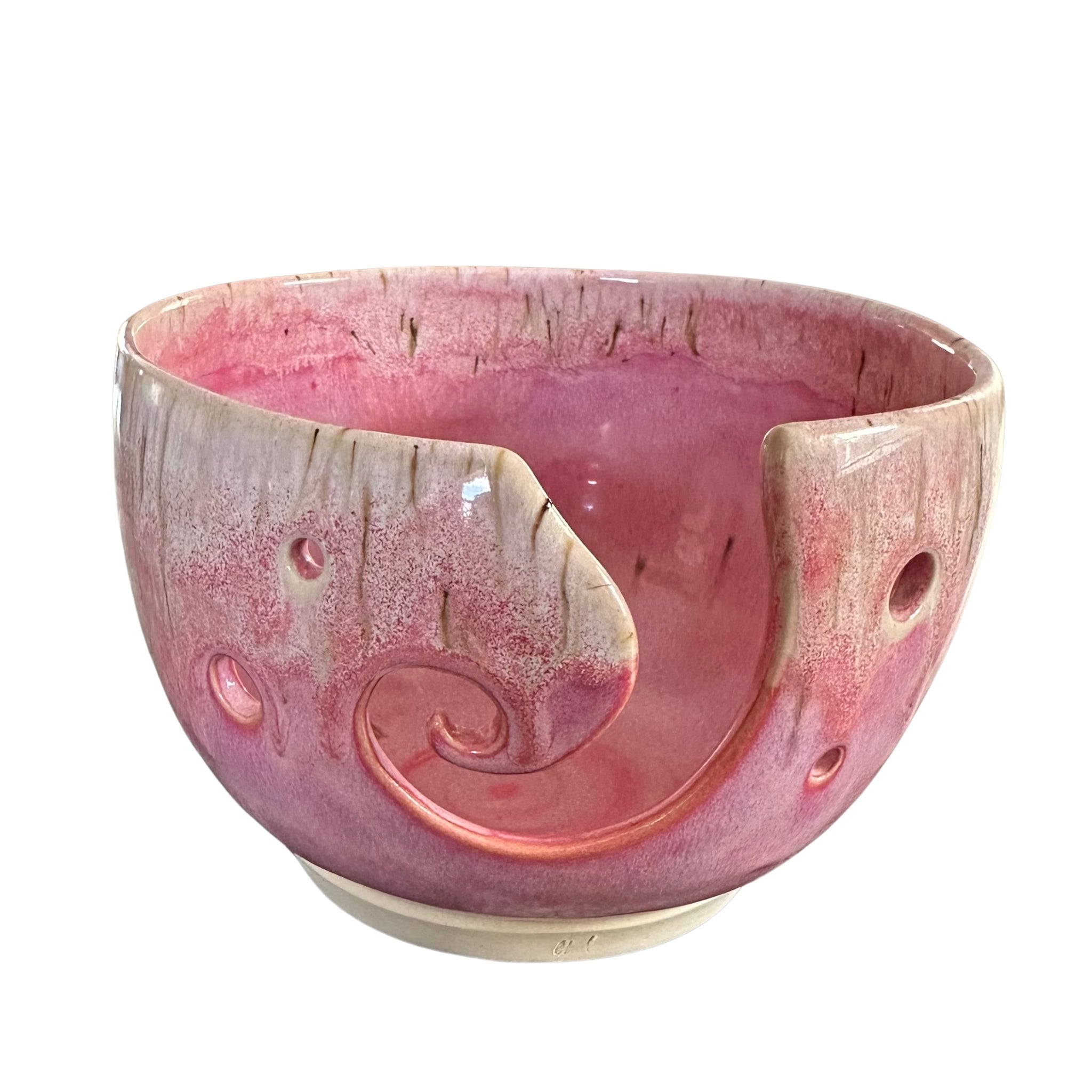 Hand Thrown Yarn Bowl with Pink glaze